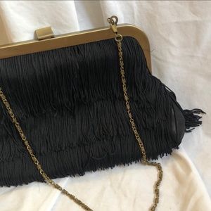 Black Tassel Handbag with Gold Chain strap
